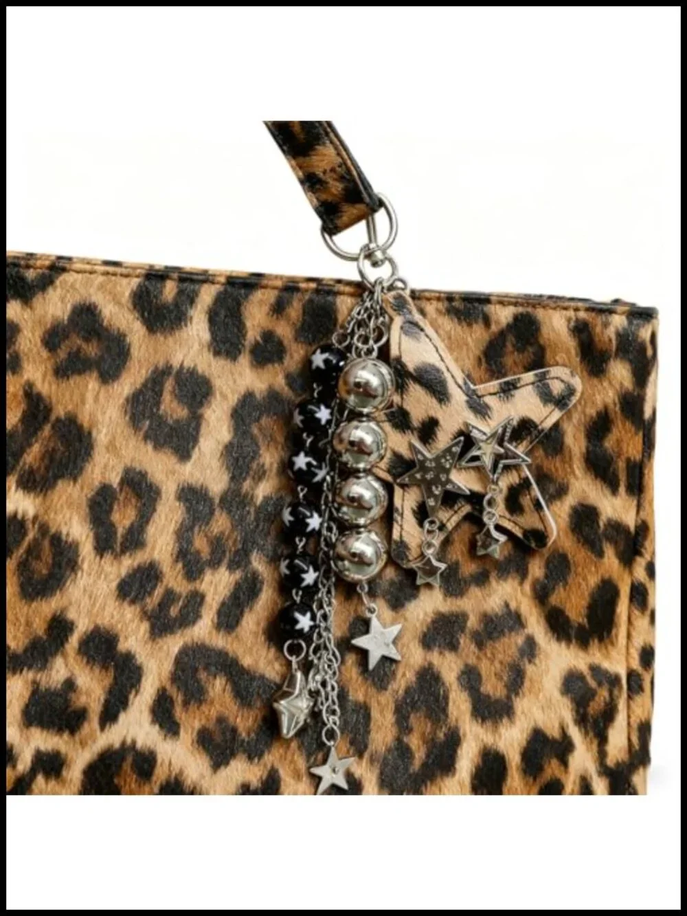 Leopard Print Keychain Charm Bag Accessory Y2K Star Pendant